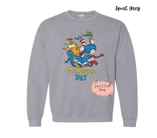 Dr Seuss Day - Sparkly Faux Glitter - Cat in the Hat Crewneck