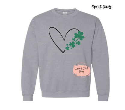 Heart outline with clovers St Patricks Day Skeleton Crewneck