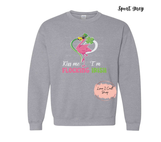 St Patrick's day Kiss me Flamingo - Faux Glitter Crewneck