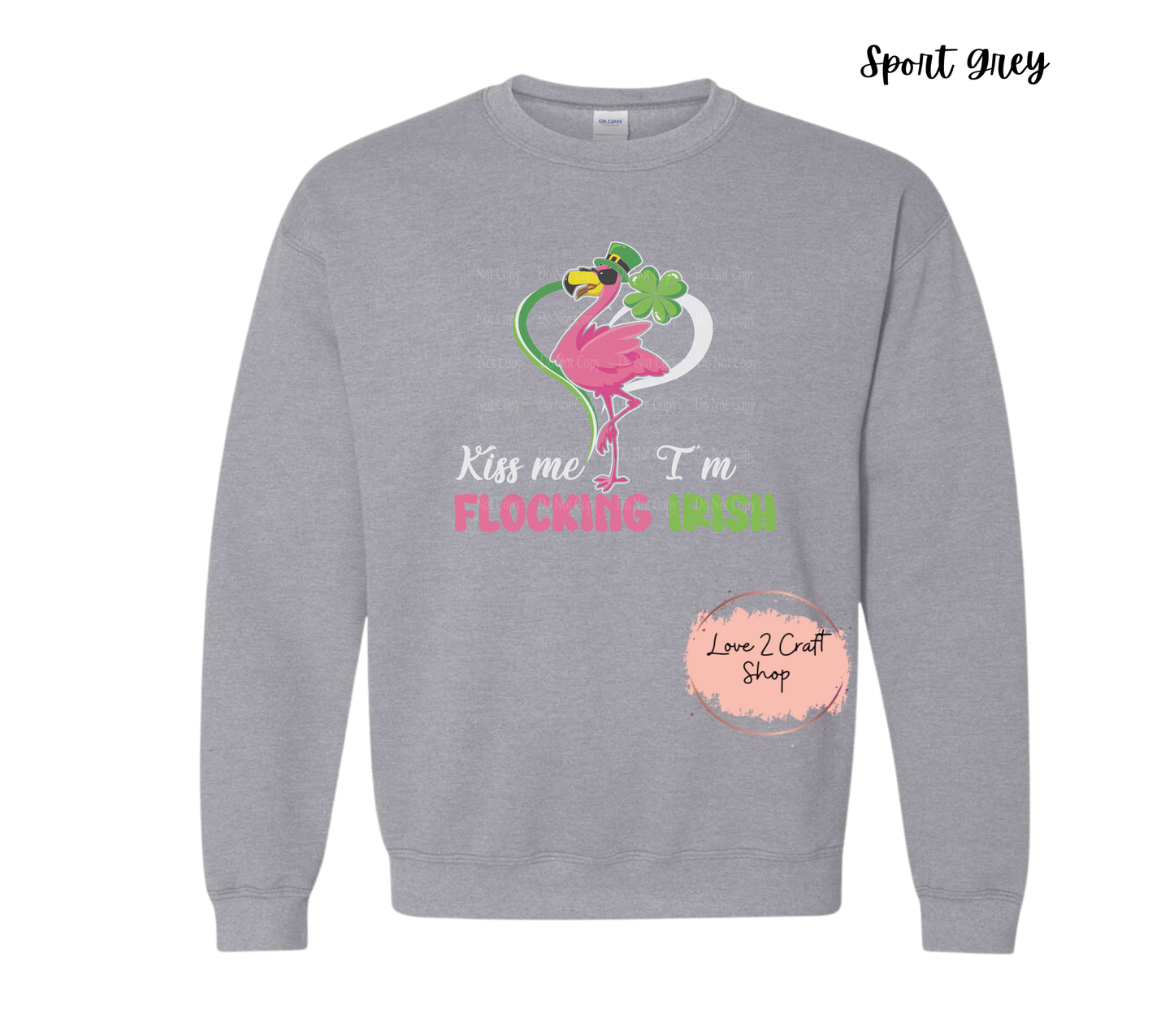 St Patrick's day Kiss me Flamingo - Faux Glitter Crewneck