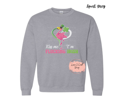 St Patrick's day Kiss me Flamingo - Faux Glitter Crewneck
