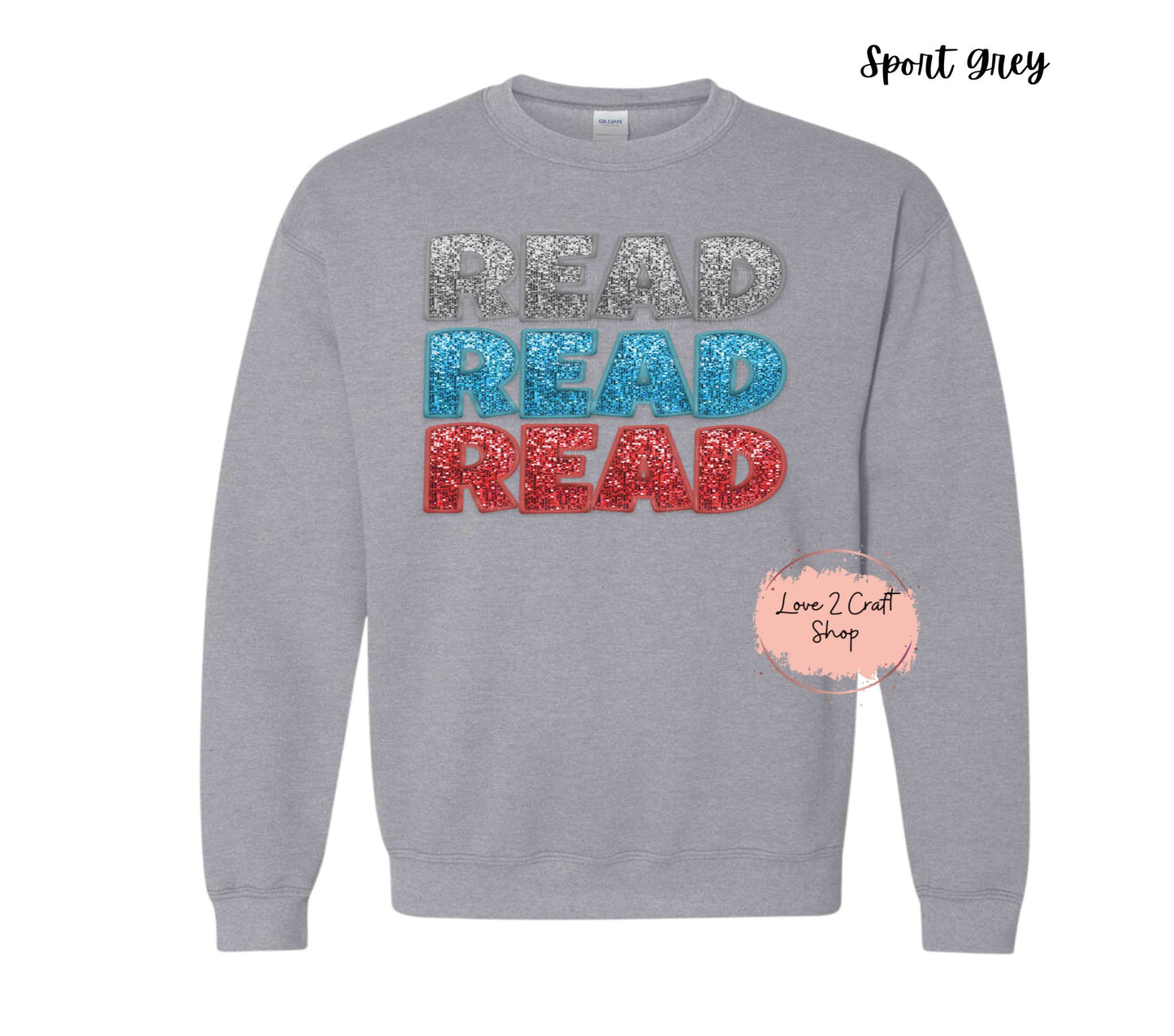 Stacked words Read  - Faux Glitter Cat in the Hat Crewneck