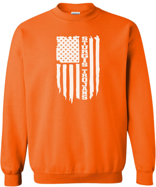 Sturgis Trojans White American Flag Crew Sweatshirt