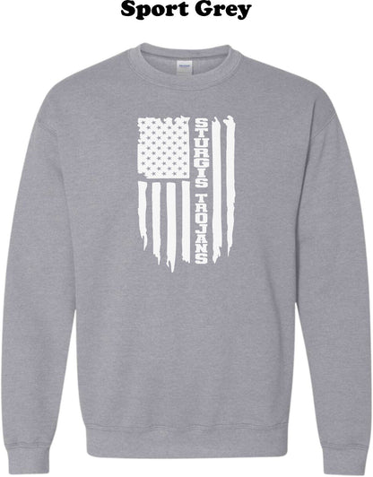 Sturgis Trojans White American Flag Crew Sweatshirt