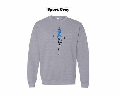 Colon Cancer Faith with Blue Ribbon Crewneck