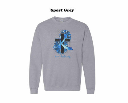 Colon Cancer Floral Cross with faux glitter stars Crewneck