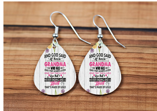 And God said let their be Grandma teardrop earrings
