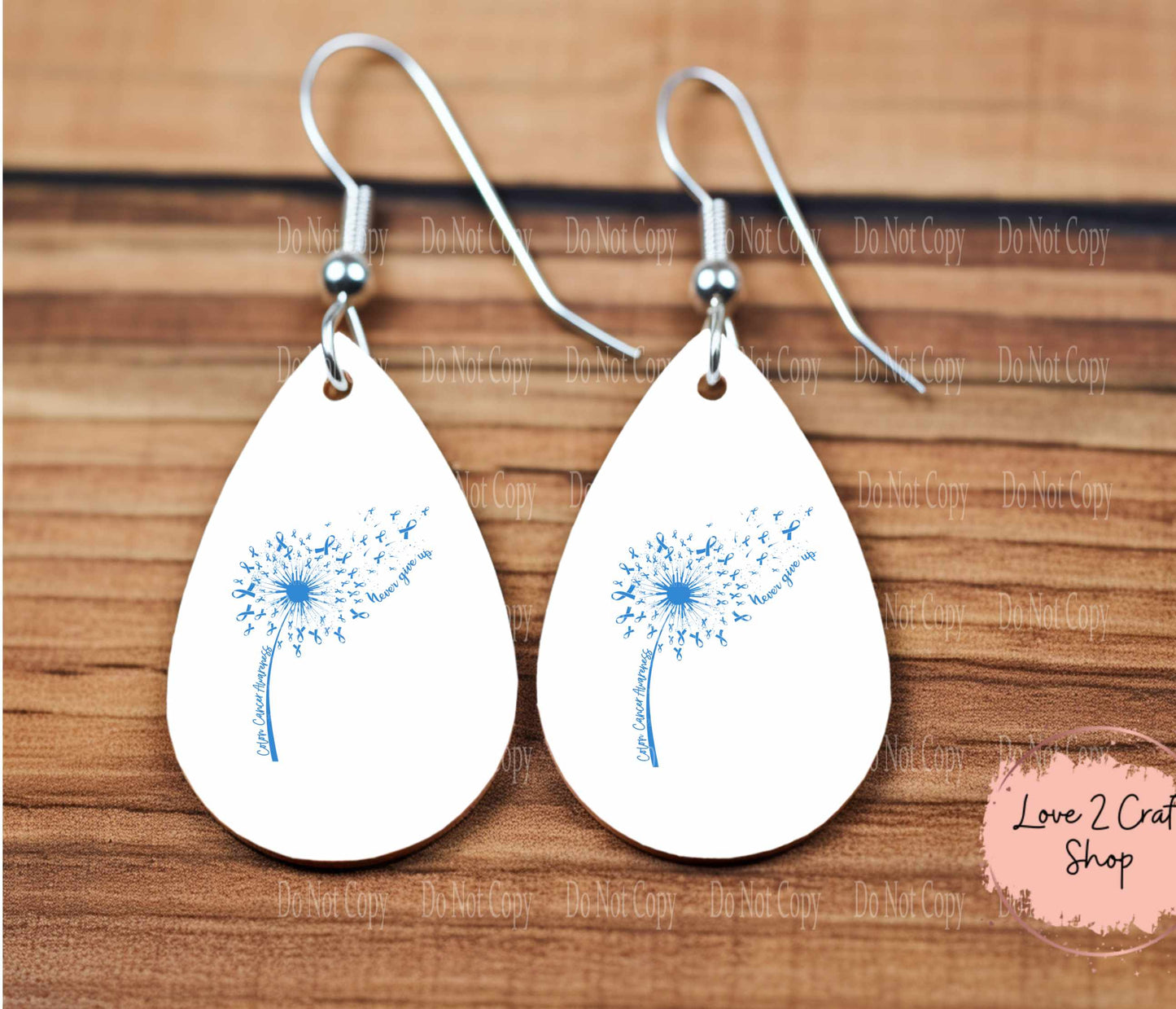 Colon Cancer Dandelion Blue ribbon earrings