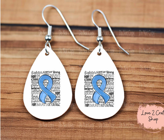 Colon Cancer ribbon typography teardrop earrings