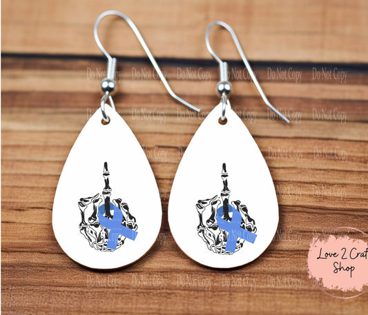 Colon Cancer Skeleton Hand Middle Finger teardrop earrings