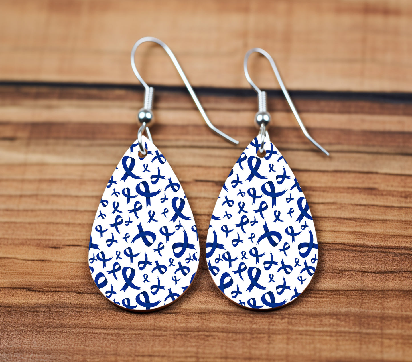 Colon Cancer Blue Ribbon Teardrop earrings