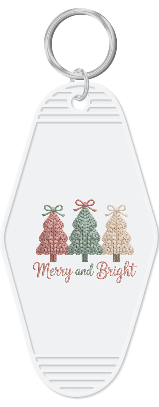 Faux Yarn Christmas Trees Merry and Bright Motel Key Chain