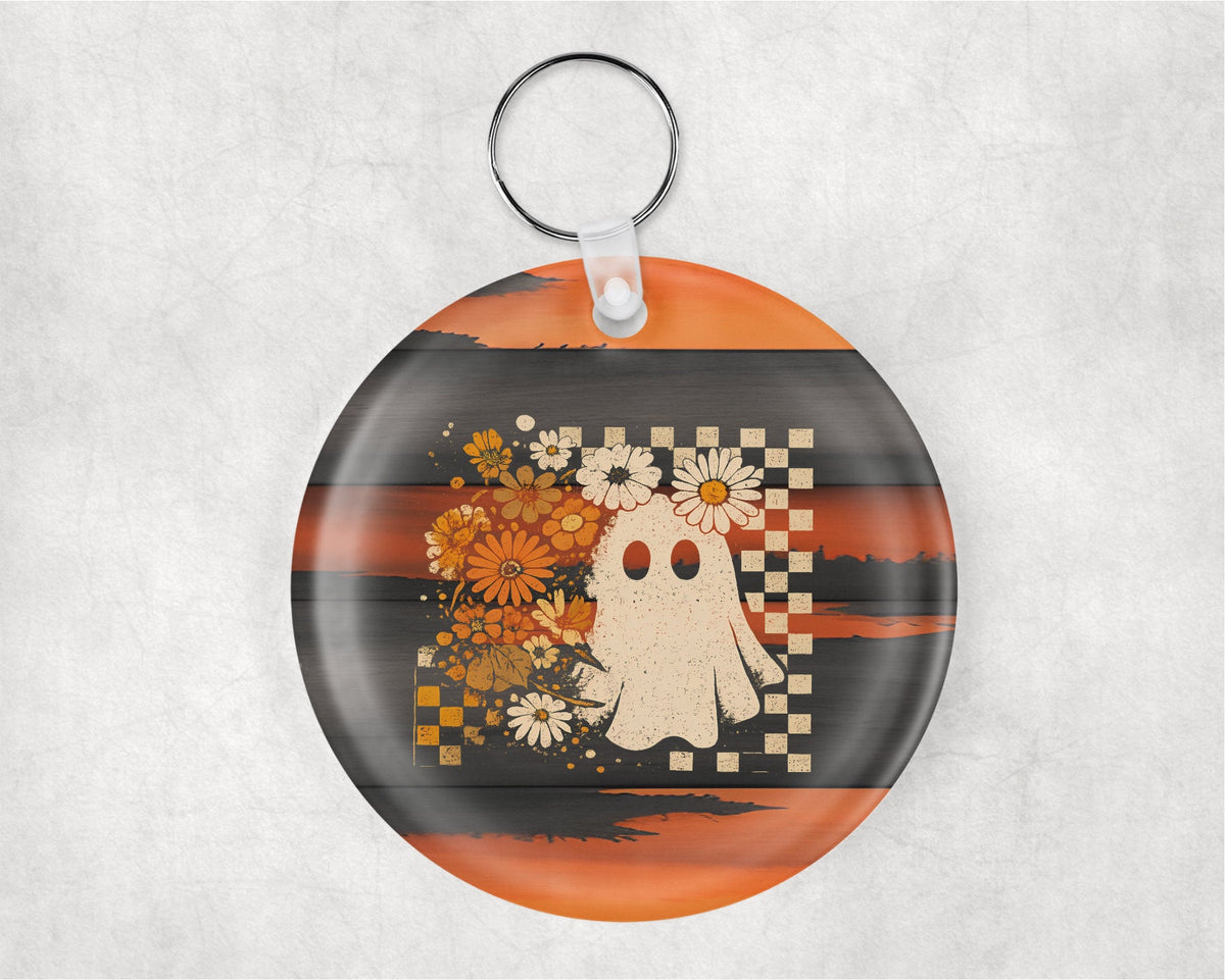 Floral Boho Ghost acrylic round key chain
