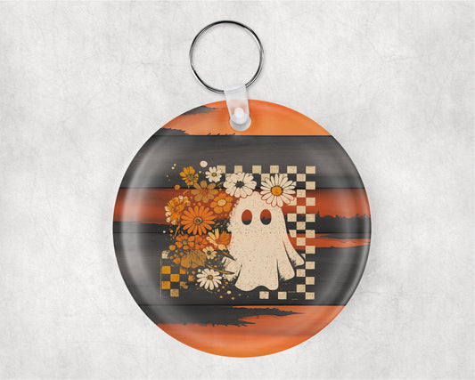 Floral Boho Ghost acrylic round key chain