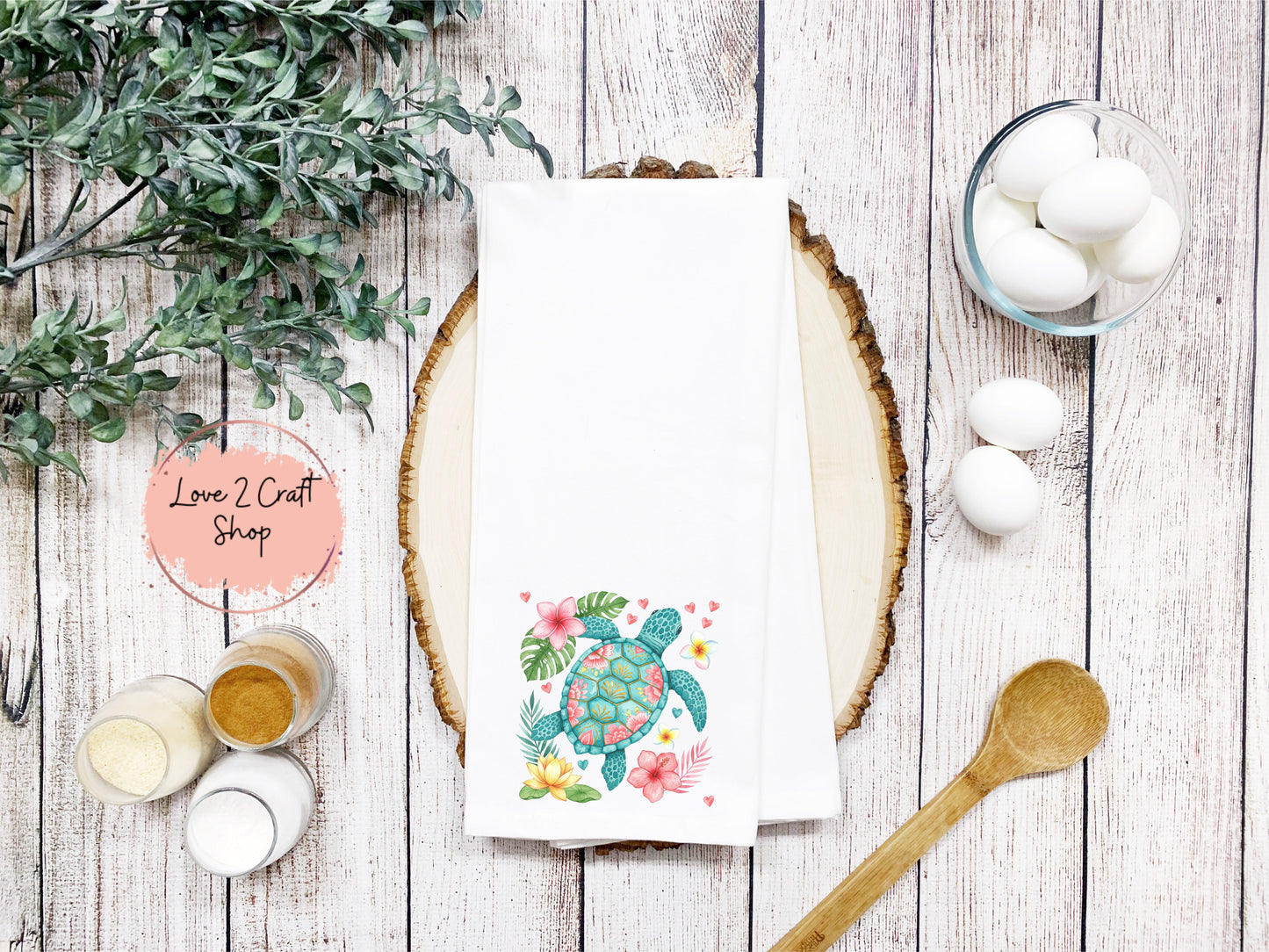 Floral Sea Turtle Tea Towel