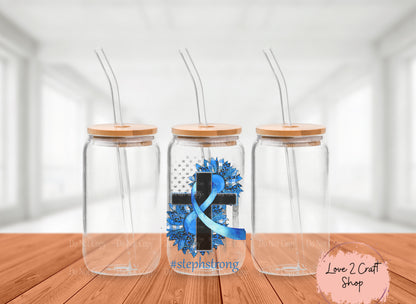 Colon Cancer Floral Cross Cold Brew Glass Tumbler