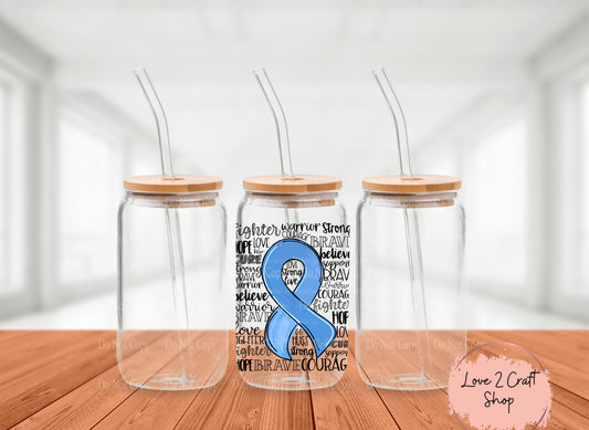 Colon Cancer ribbon typography Cold Brew Glass Tumbler