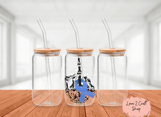 Colon Cancer Skeleton Hand Middle Finger Cold Brew Glass Tumbler