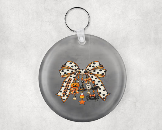 Halloween Coquette Bow with Cute Charms Keychains - Acrylic Round Key Chain
