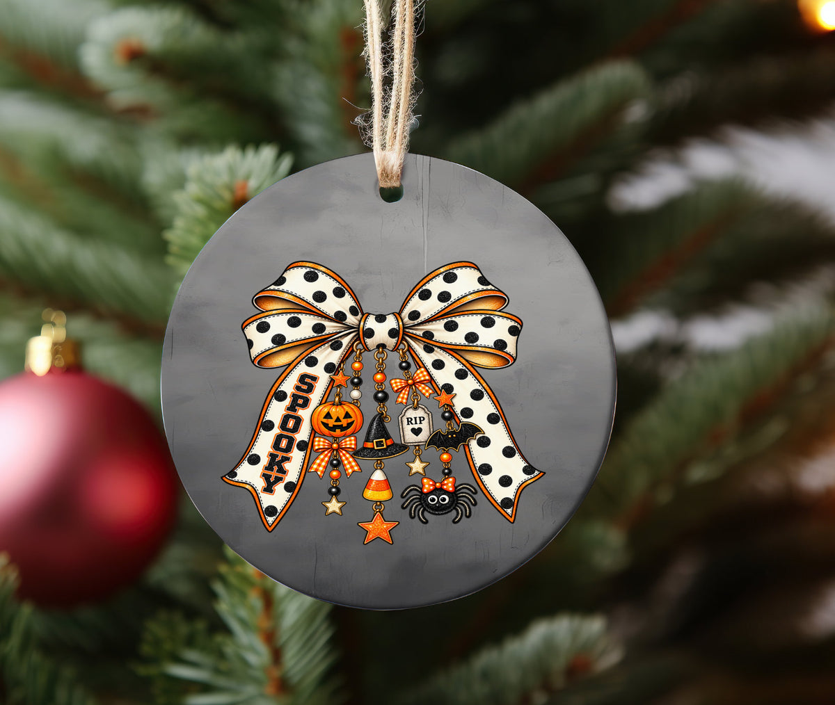 Halloween Coquette Bow with cute charms Ceramic Ornament