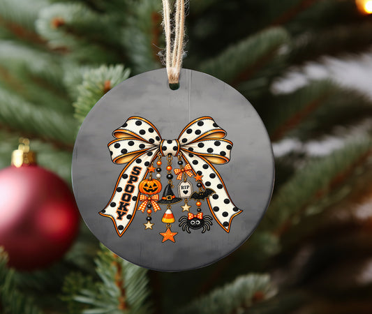 Halloween Coquette Bow with cute charms Ceramic Ornament