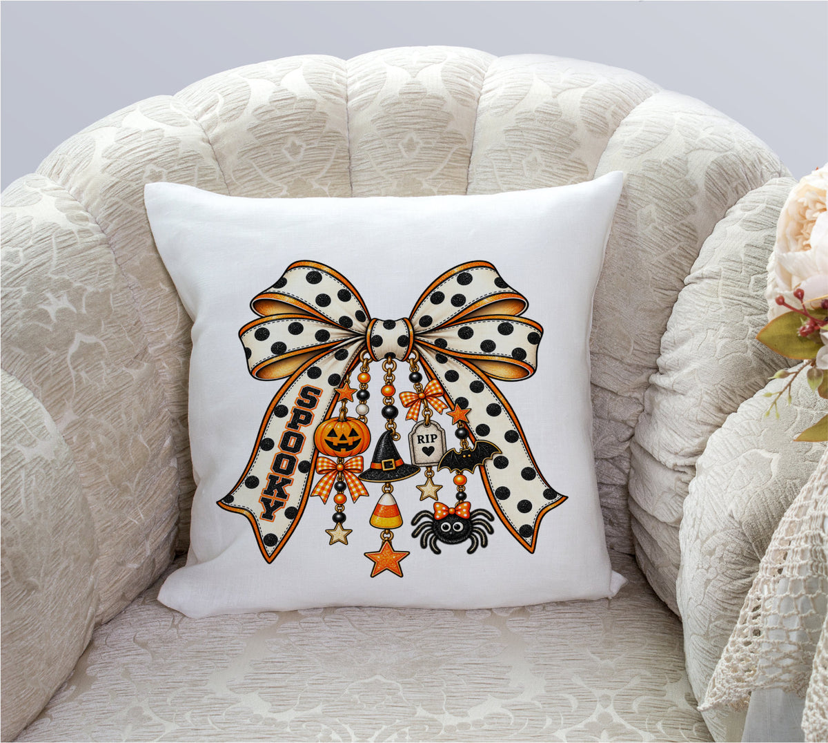 Halloween Coquette Bow with cute charms Pillow