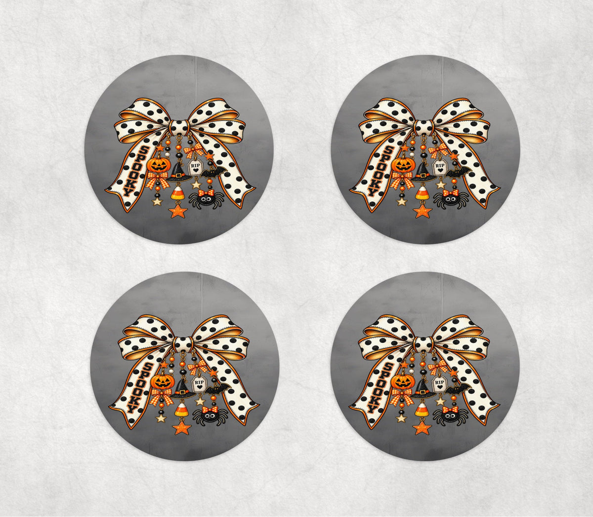 Halloween Coquette Bow with cute charms - Round Coasters