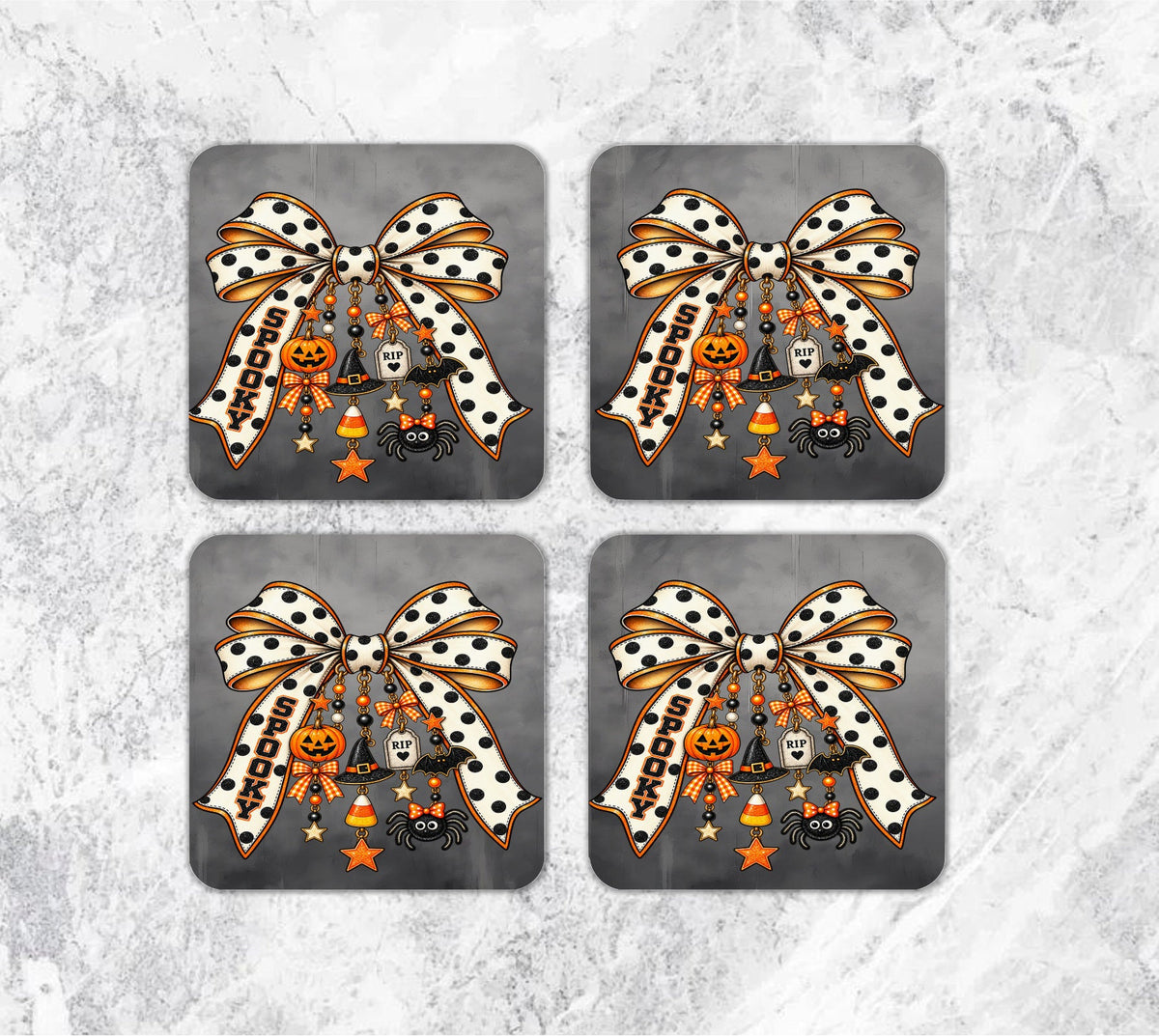Halloween Coquette Bow with cute charms - Square Coasters