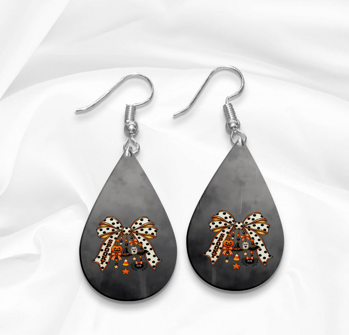 Halloween Coquette Bow with cute charms Teardrop Earrings