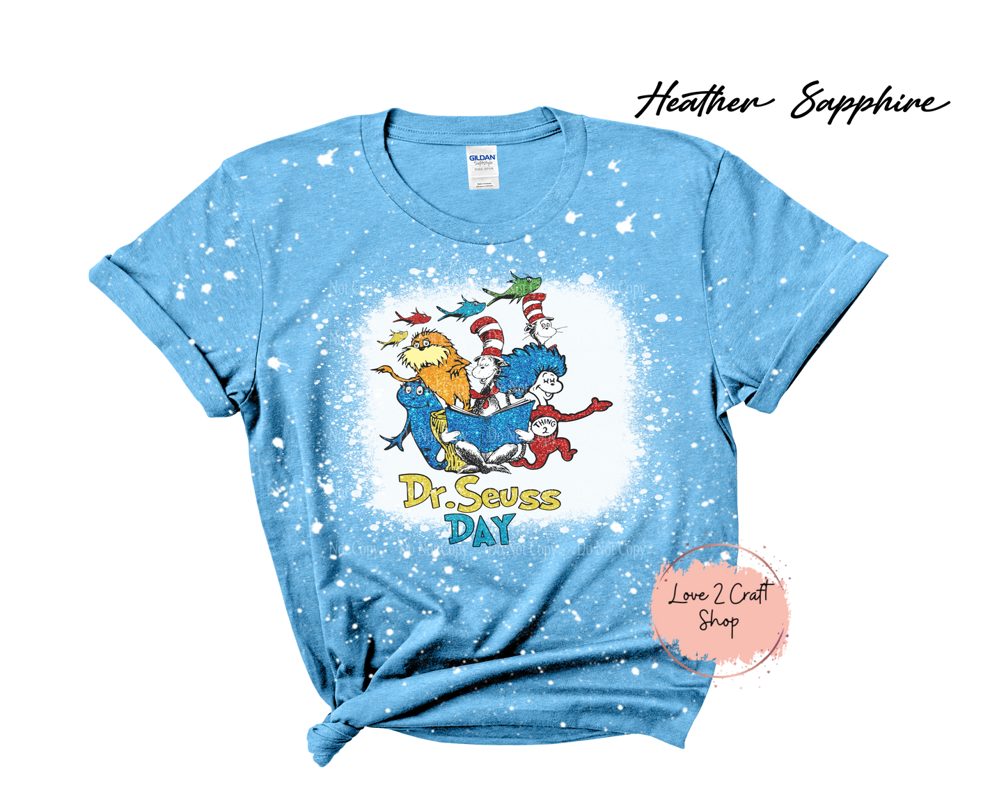 Dr Seuss Day - Faux Glitter - Cat in the Hat Bleached T-Shirt