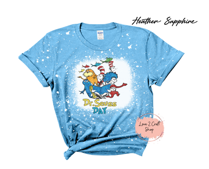 Dr Seuss Day - Faux Glitter - Cat in the Hat Bleached T-Shirt