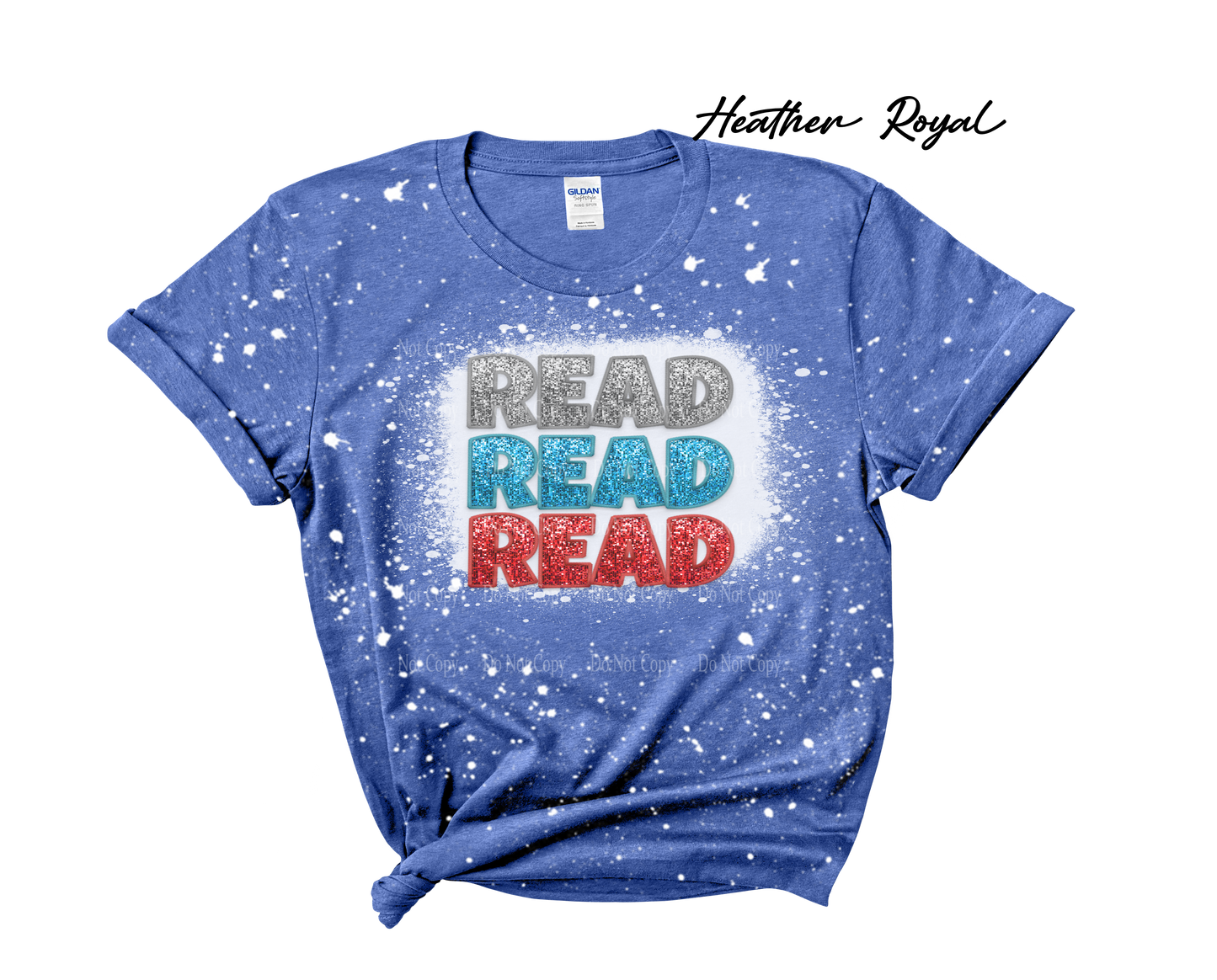 Stacked words Read - Faux Glitter Cat in the Hat Bleached T-Shirt