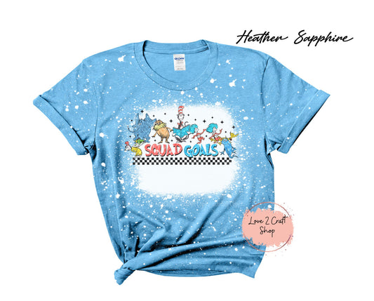 Squad Goals - Faux Glitter - Cat in the Hat Bleached T-Shirt