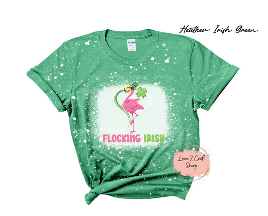 St Patrick's day Kiss me Flamingo - Bleached T-Shirt