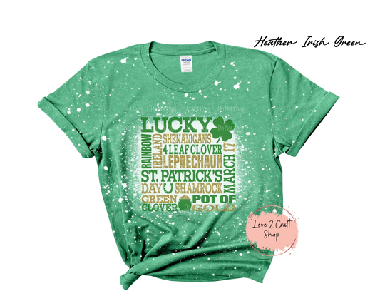St Patricks day Subway art print - Faux Glitter - Bleached T-Shirt