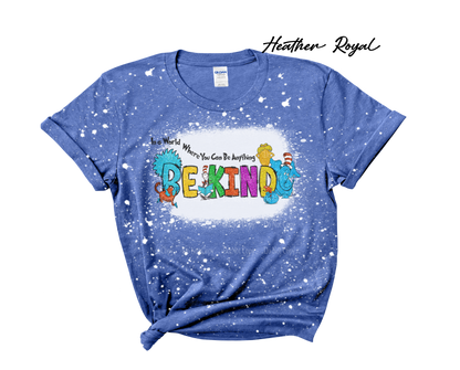 In a world where you can be anything Be Kind Faux Glitter - Cat in the Hat Bleached T-Shirt
