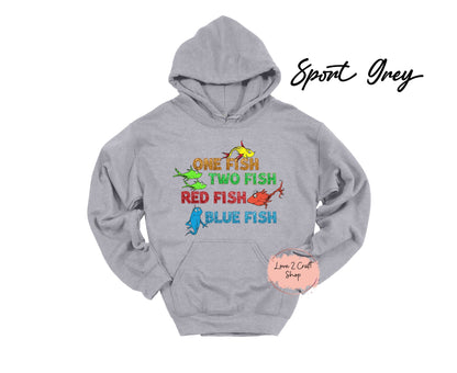 One Fish Two Fish Red Fish Blue Fish  -  Faux Glitter   - Cat in the Hat Hoodie