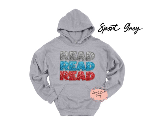 Stacked words Read  - Faux Glitter Cat in the Hat Hoodie