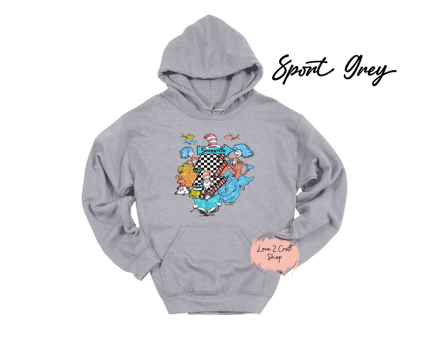 Seussville Collage - Faux Glitter   - Cat in the Hat Hoodie