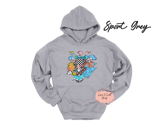 Seussville Collage - Faux Glitter   - Cat in the Hat Hoodie