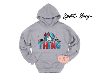 Little Miss Thing   -  Faux Glitter   - Cat in the Hat Hoodie