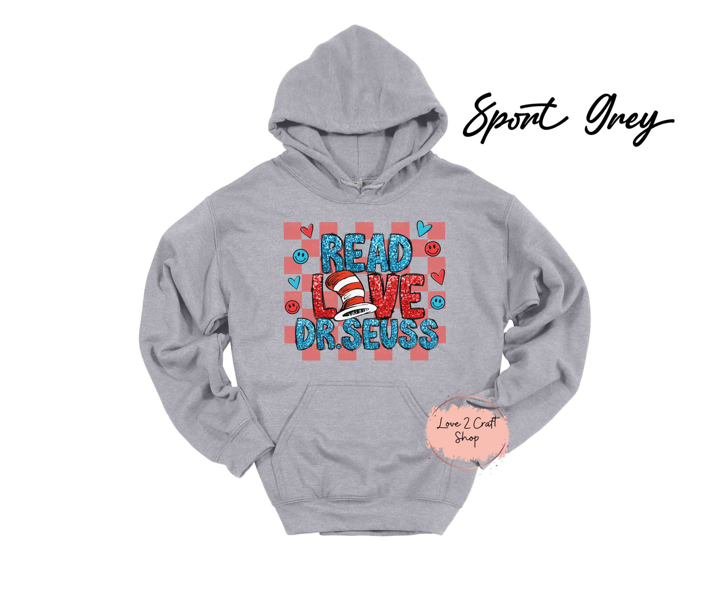 Read Love Dr Seuss  -  Faux Glitter   - Cat in the Hat Hoodie