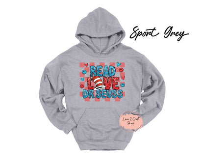 Read Love Dr Seuss  -  Faux Glitter   - Cat in the Hat Hoodie