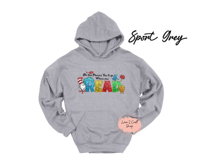 Oh the places you will go when you Read - Faux Glitter   - Cat in the Hat Hoodie