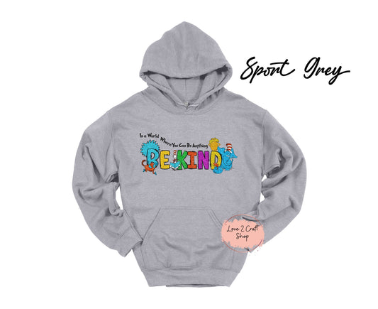In a world where you can be anything Be Kind Faux Glitter - Cat in the Hat Hoodie