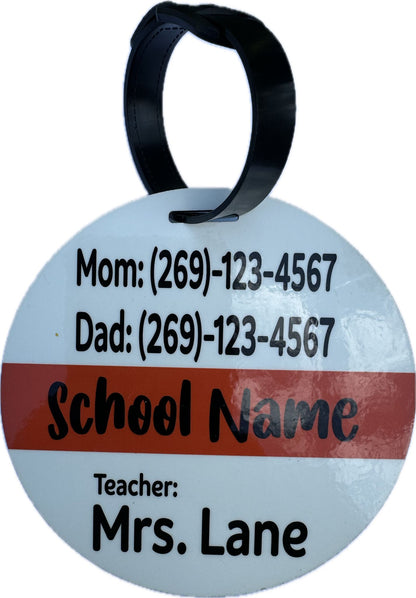 Personalized School Bag Tag for Bus, Rider or Walker students