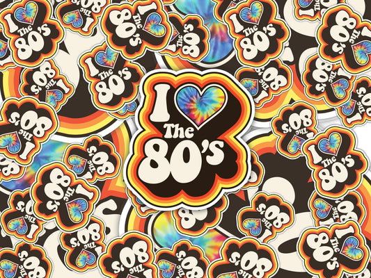 I Love the 80's Groovy tie dye Stickers