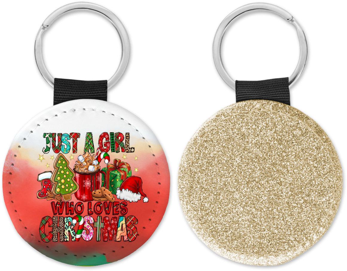 Just a Girl who loves Christmas Round Sparkly Key Chain