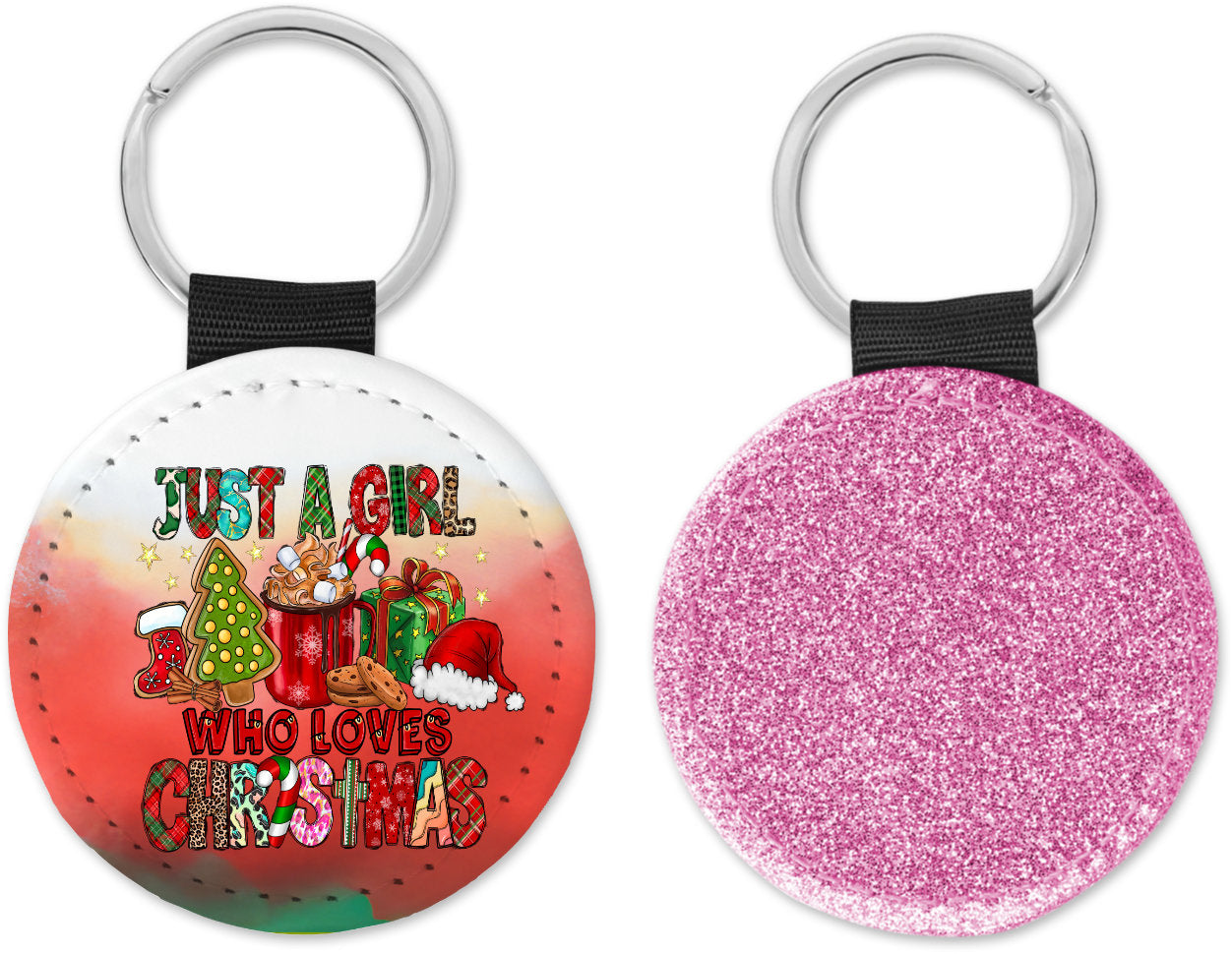 Just a Girl who loves Christmas Round Sparkly Key Chain