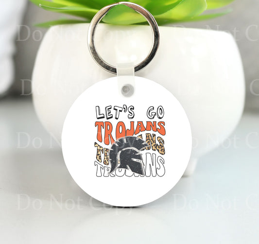 Let's Go Trojans School Spirit Leopard print key chain
